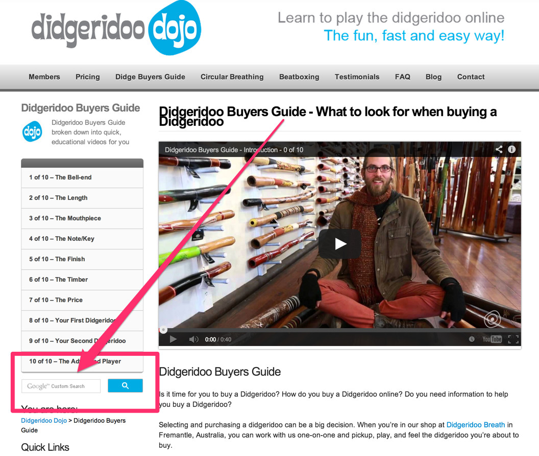 Didgeridoo Dojo search function